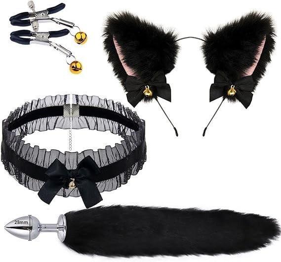 Sex Bondage BDSM Kit Restraints Set Sex Toys 4 PCS SM Sex Toys with Anal Plug,Adult Games Sex Toys for Men Women- Black